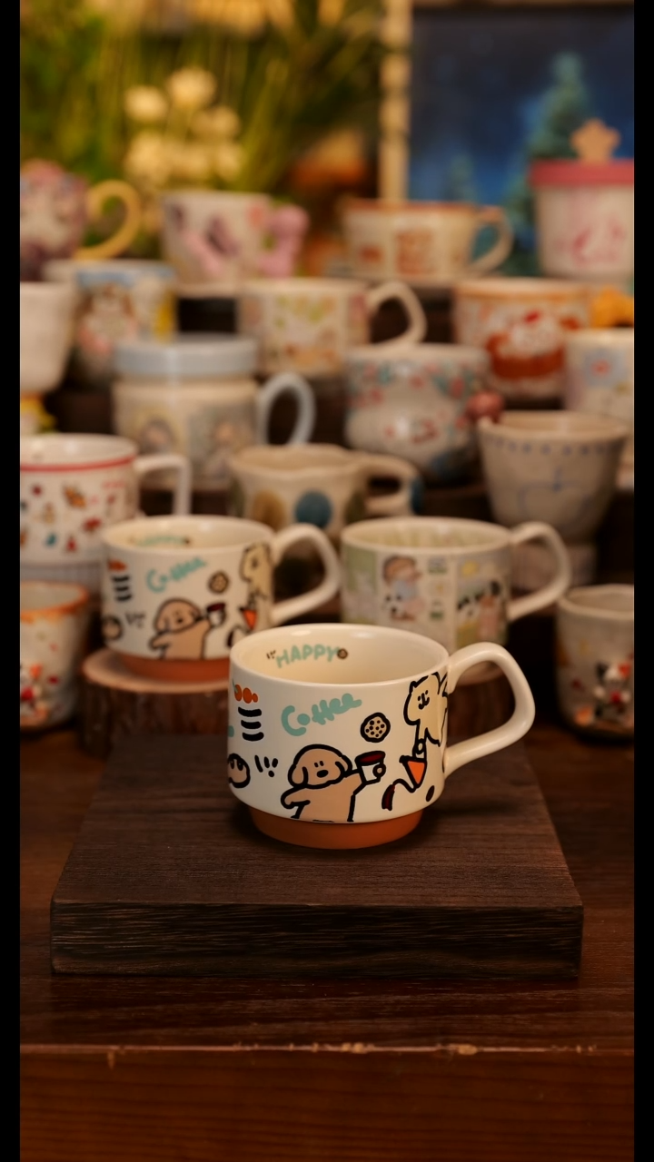 陶瓷手柄款咖啡小狗马克杯  