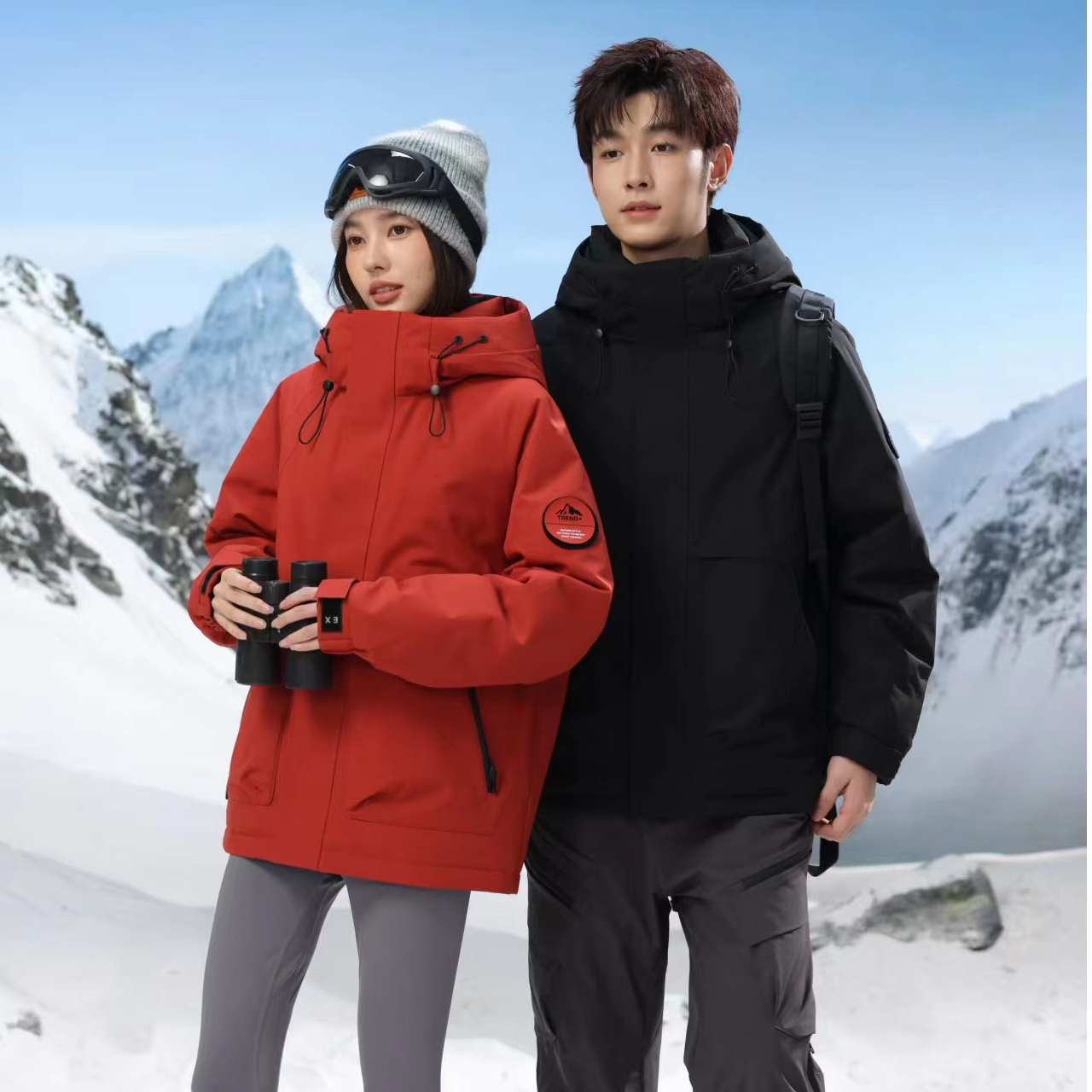 男女同款 90绒 厚款连帽滑雪服防风外穿登山情侣保暖外套