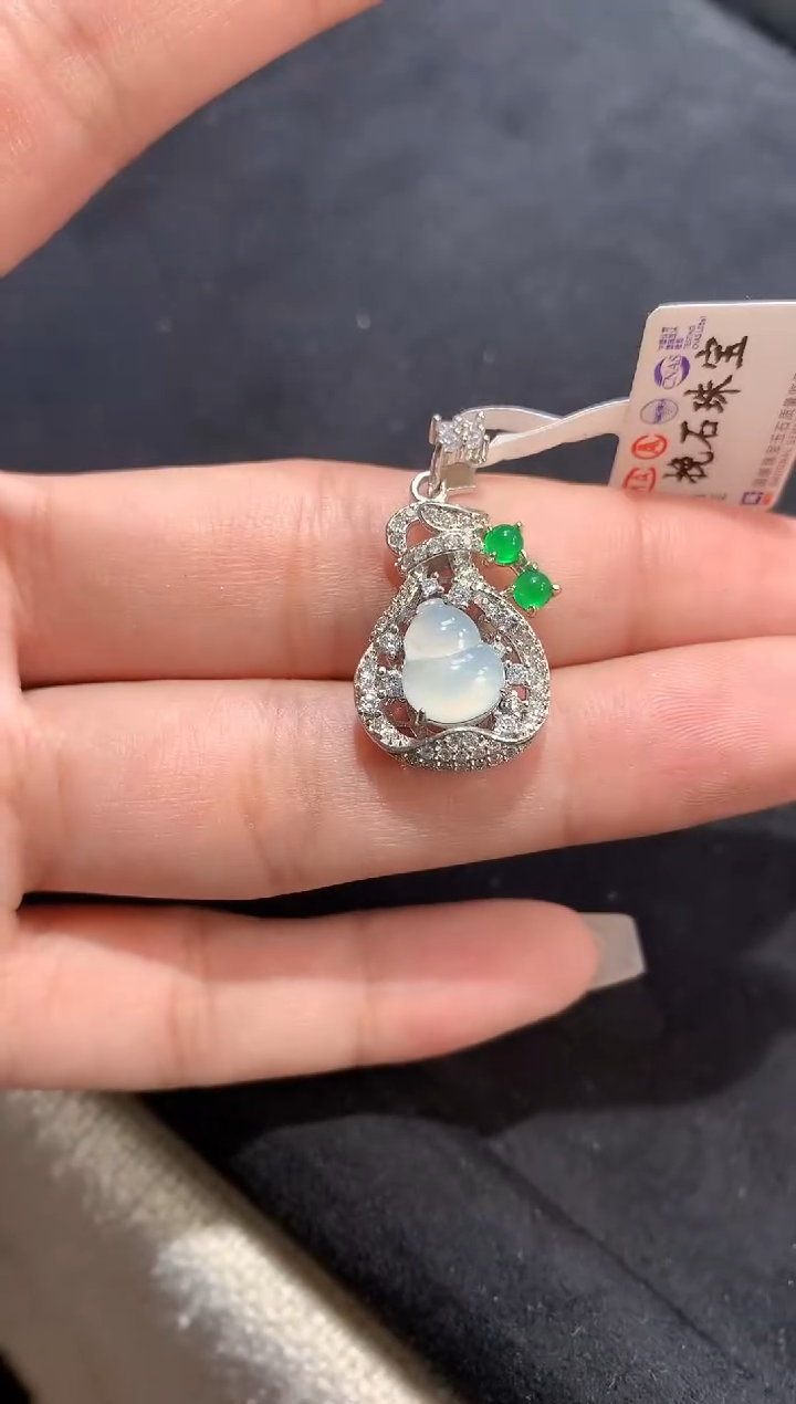 翡翠银S925镶嵌吊坠(不含链)【挽石珠宝】葫芦