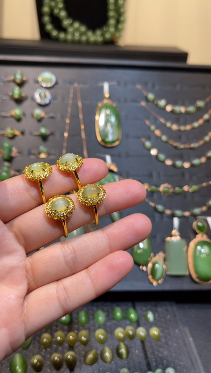 【闪购商品】和田玉碧玉猫眼戒指合金多样性发一