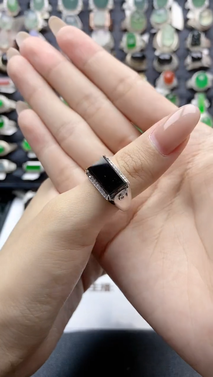 【闪购商品】翡翠戒指银S925镶嵌天然A货翡翠开口男戒