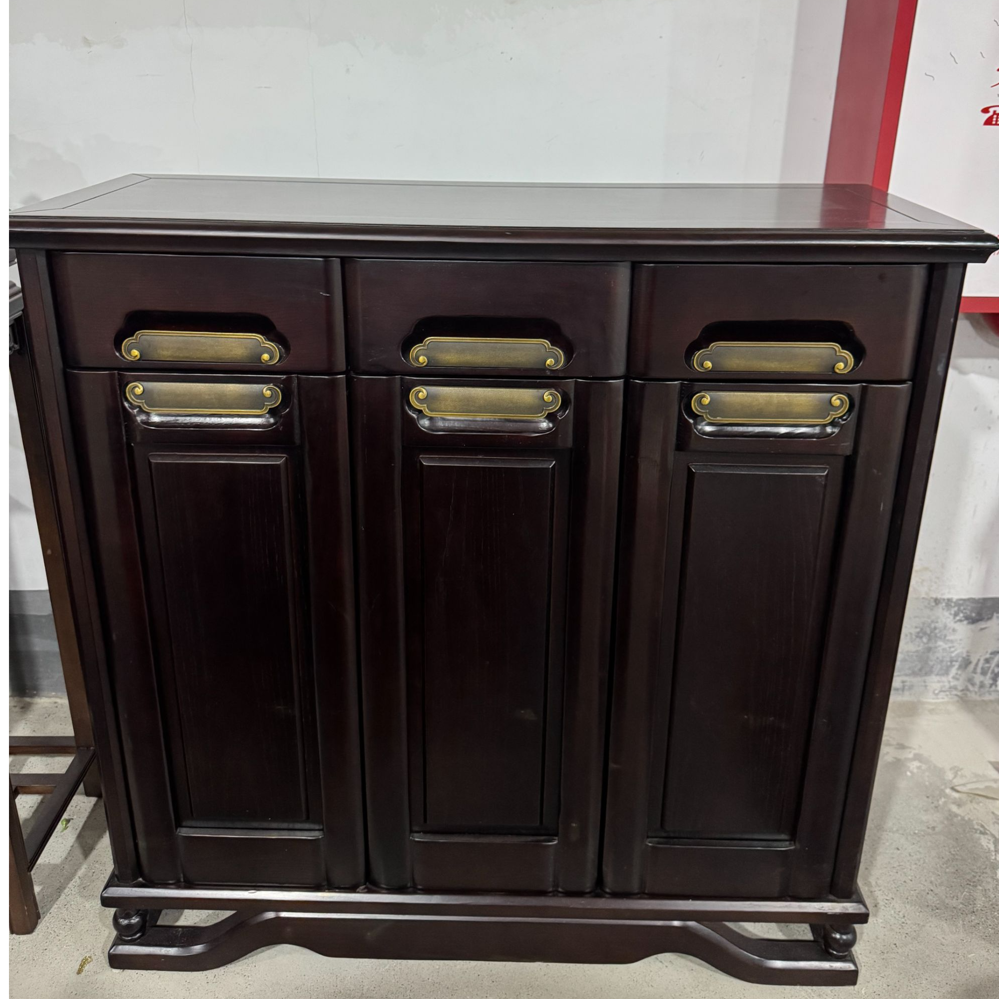 中式复古风格三门鞋柜 边柜 110*39*110