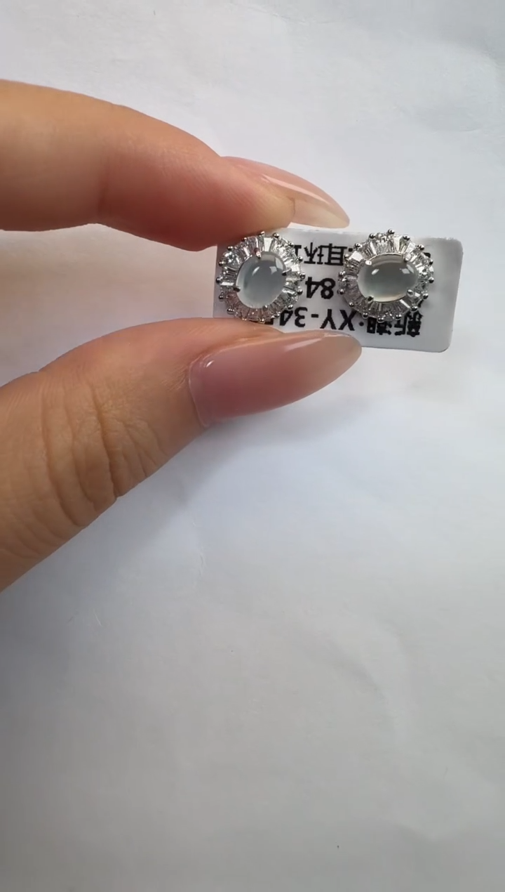 银S925镶嵌翡翠耳饰925银镶A货翡翠
