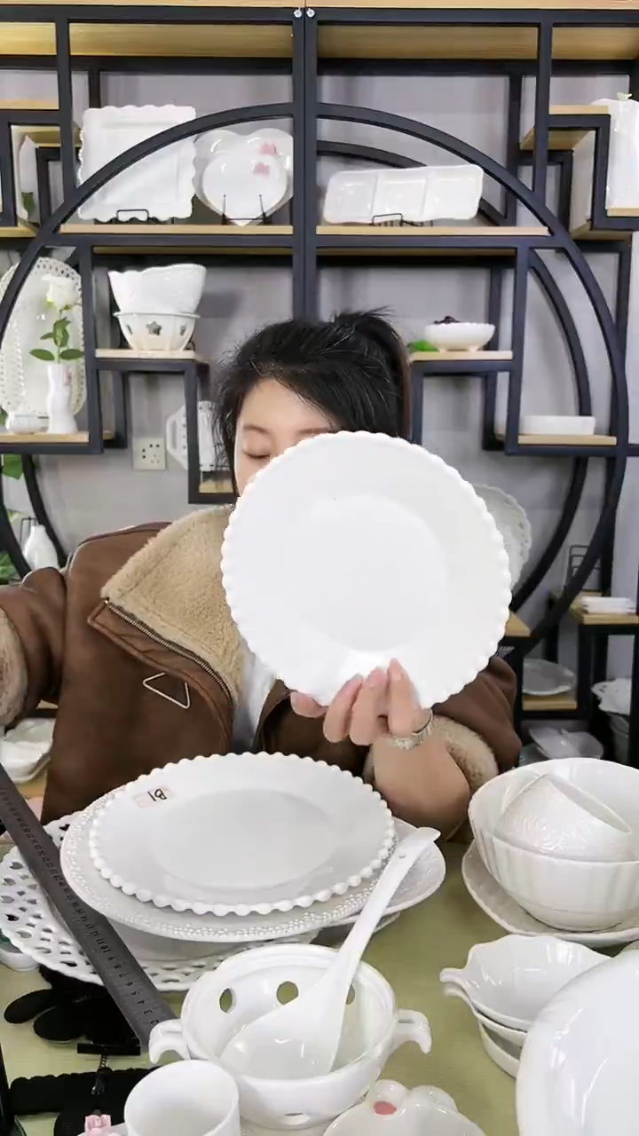 【闪购商品】7.5寸陶瓷微瑕疵珍珠点点圆盘拍1发2