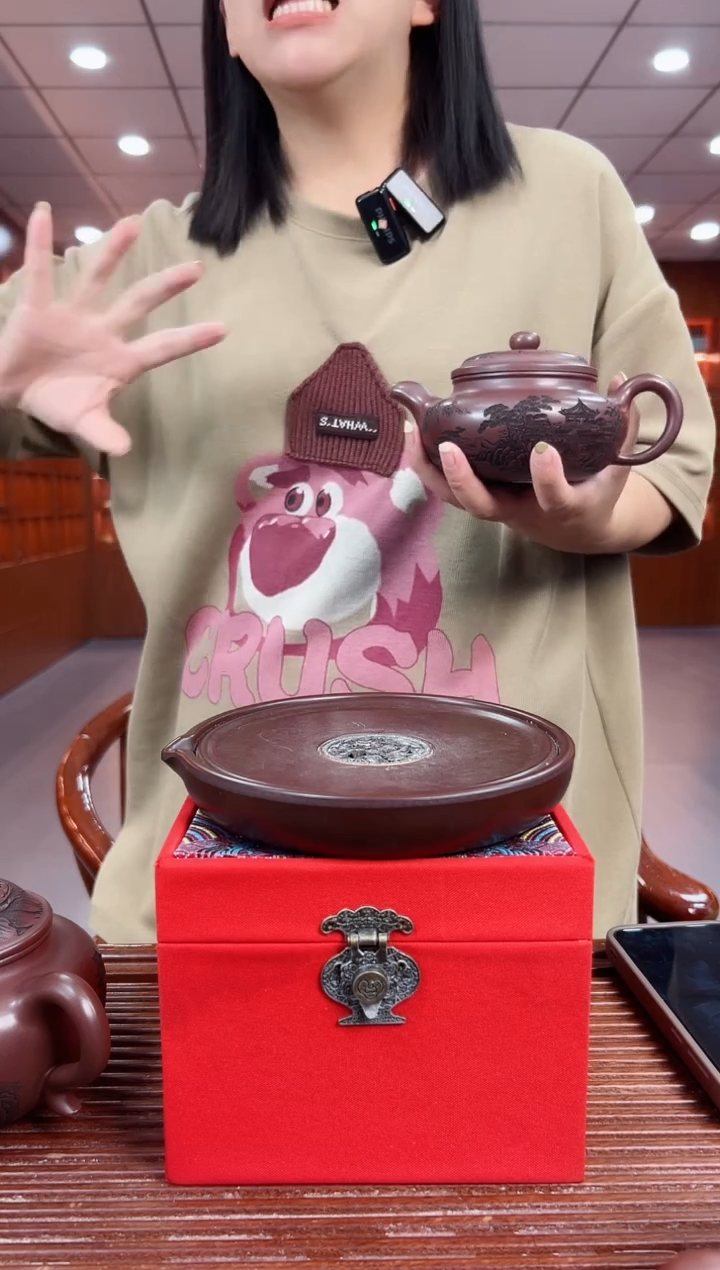 茶壶紫砂黄鹤楼山水大品仿古 家藏老紫泥 罗圆