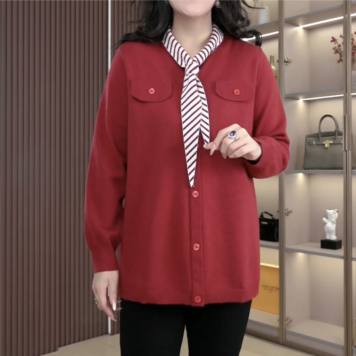 丹思慕秋季新款大码时尚气质拼色显瘦遮肉休闲上衣