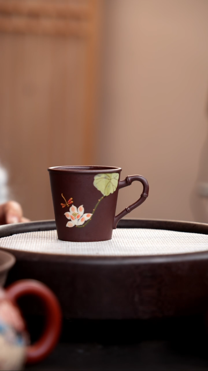 【闪购商品】紫砂茶壶紫泥竹节手把杯荷花
