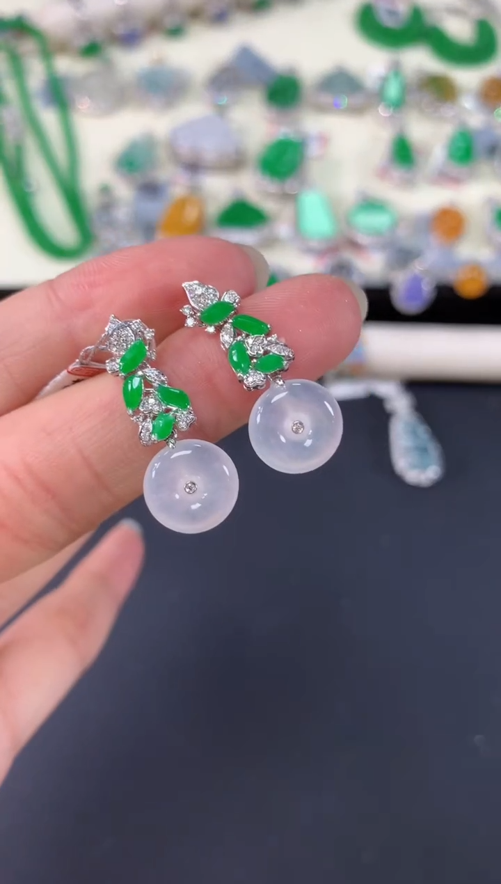 翡翠18K金镶嵌耳饰C683|8800