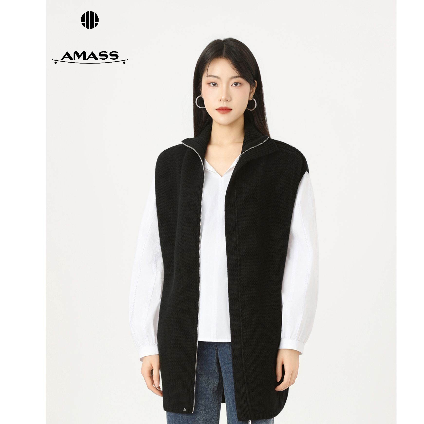 阿玛施2025秋冬老钱风松弛感羊毛针织百搭马夹拉链外套女士548063