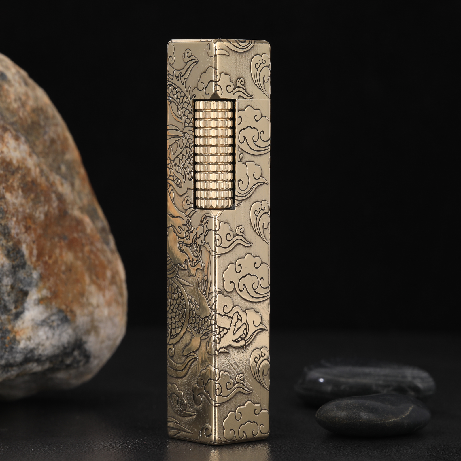 好运达短款长波轮祥云龙雕刻创煤油意打火机复古窄机精雕男礼物