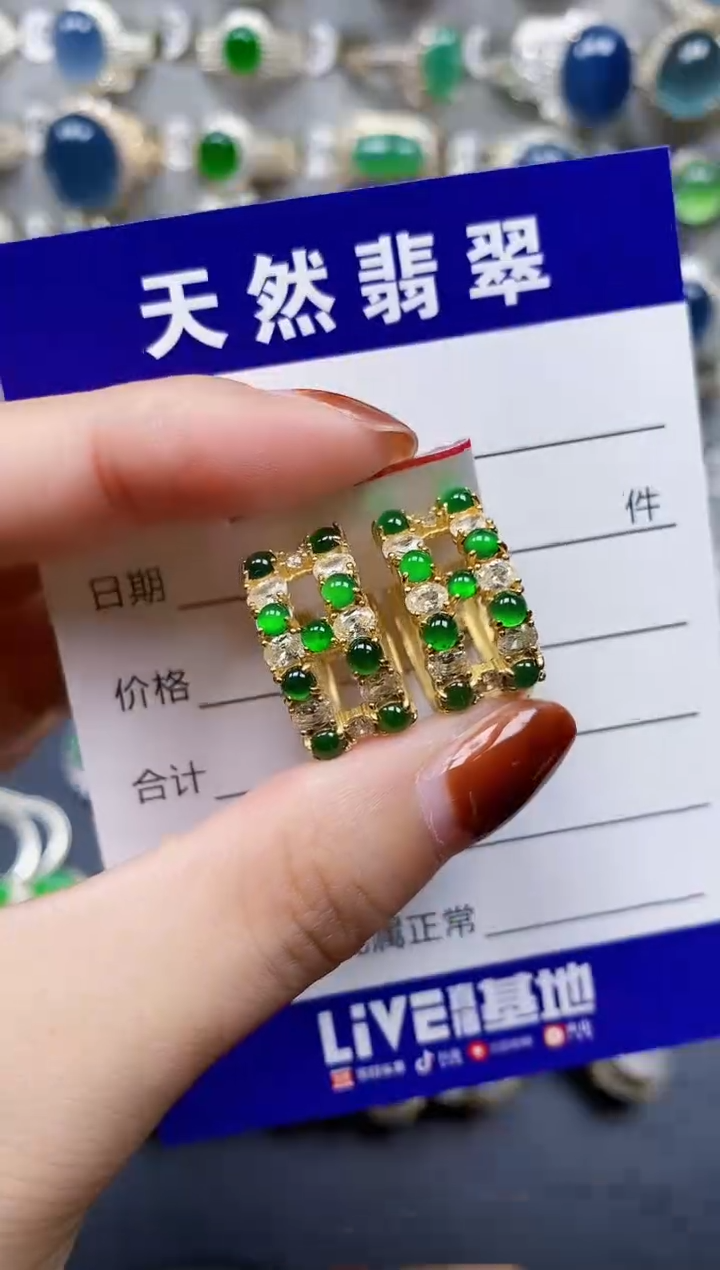 翡翠银S925镶嵌耳饰280