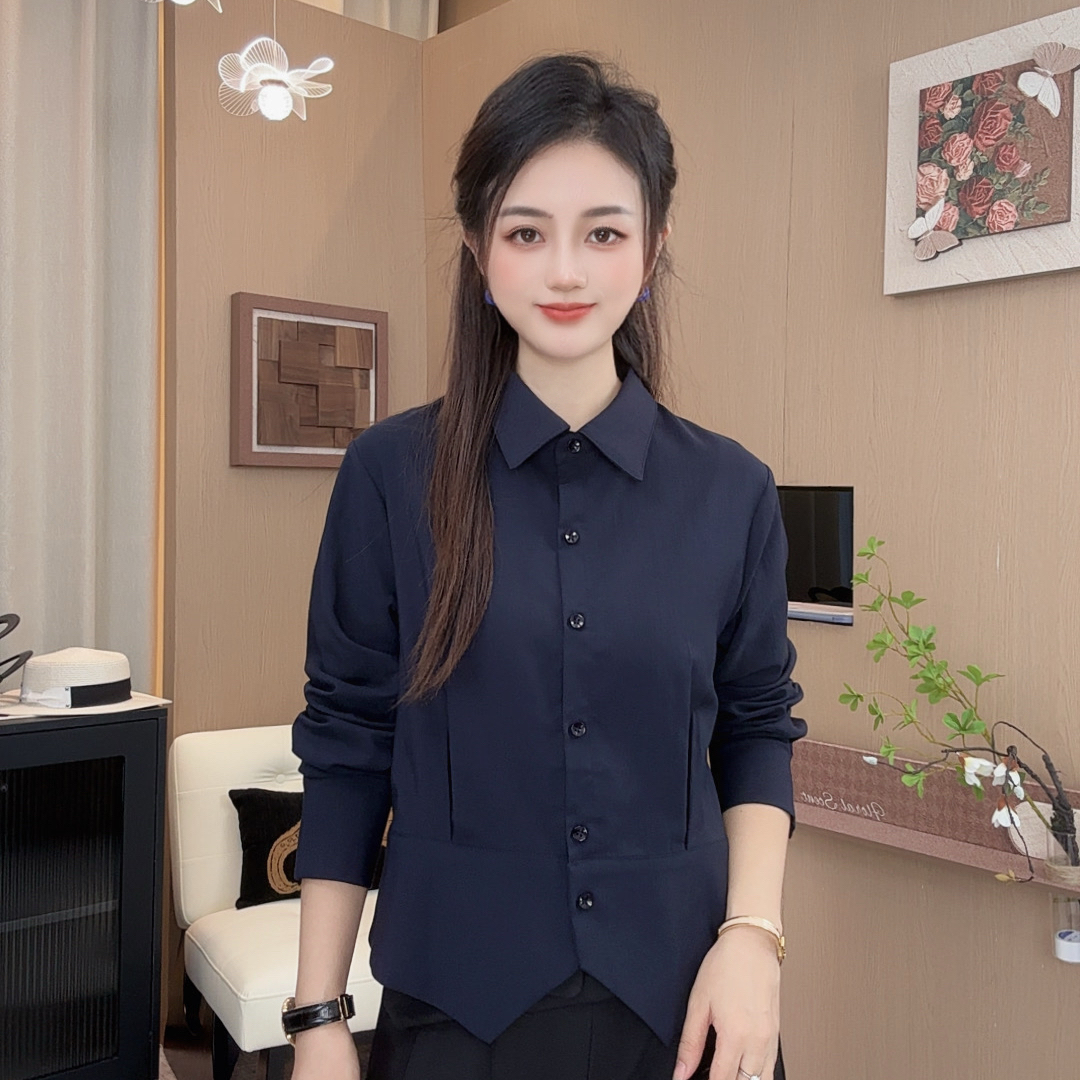 秋季新款韩版百显瘦女时尚翻领竹节仿麻长袖上衣 5803
