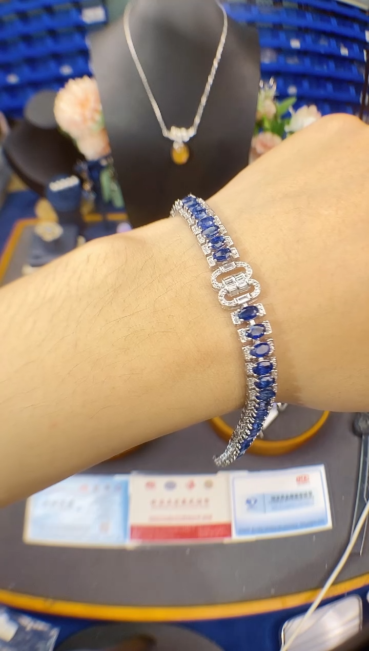 【闪购商品】蓝宝石手链银S925镶嵌带证书