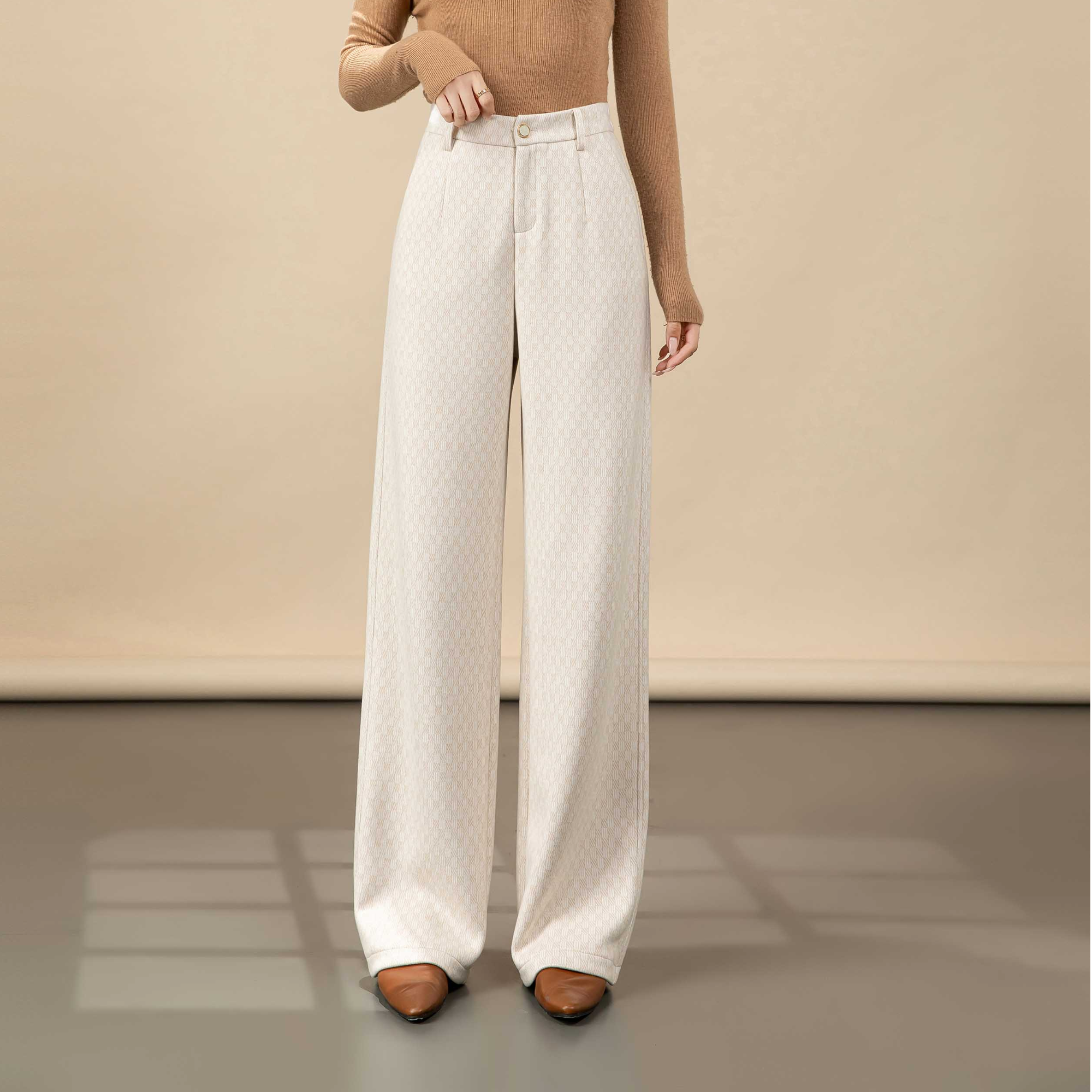 【9616】2025秋冬棋盘格羊毛休闲高腰阔腿裤长裤直筒裤百搭