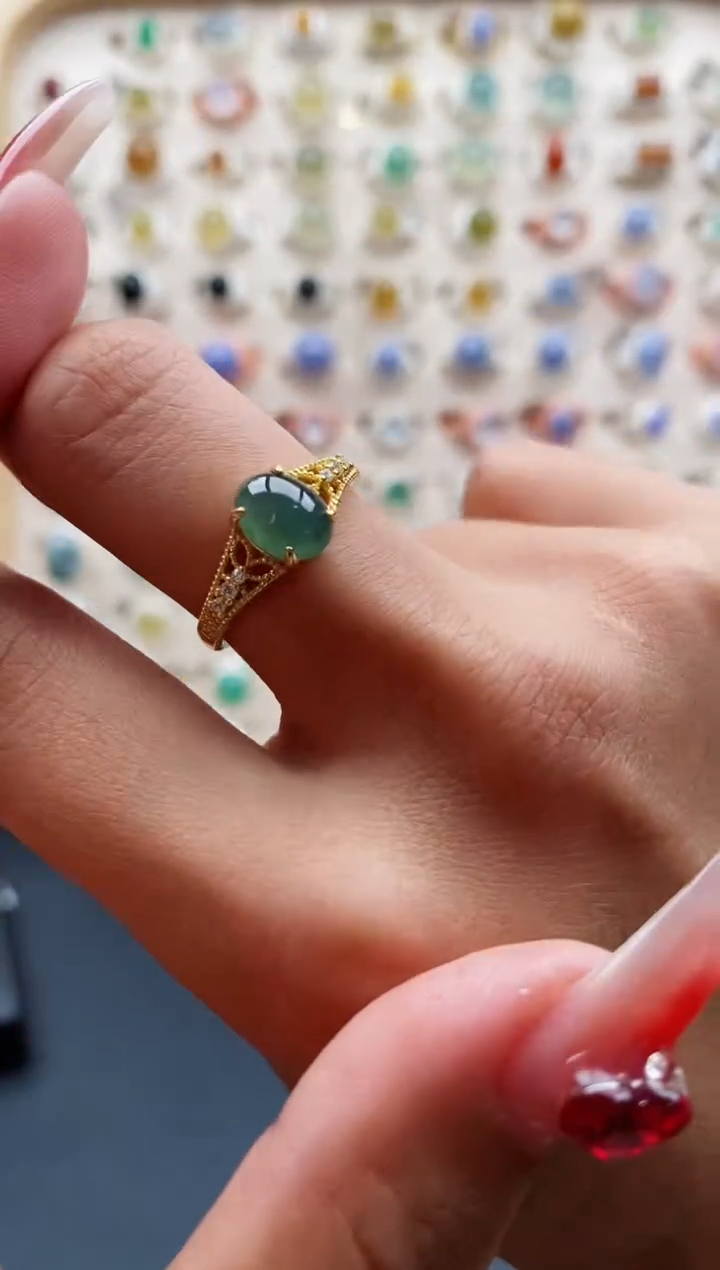 【闪购商品】翡翠戒指银S925镶嵌缅甸天然A货翡翠111 6+10