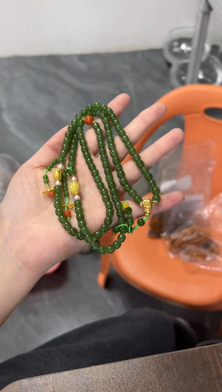 银S925镶嵌手链和田玉和田玉碧玉多圈手链[多样发其一]