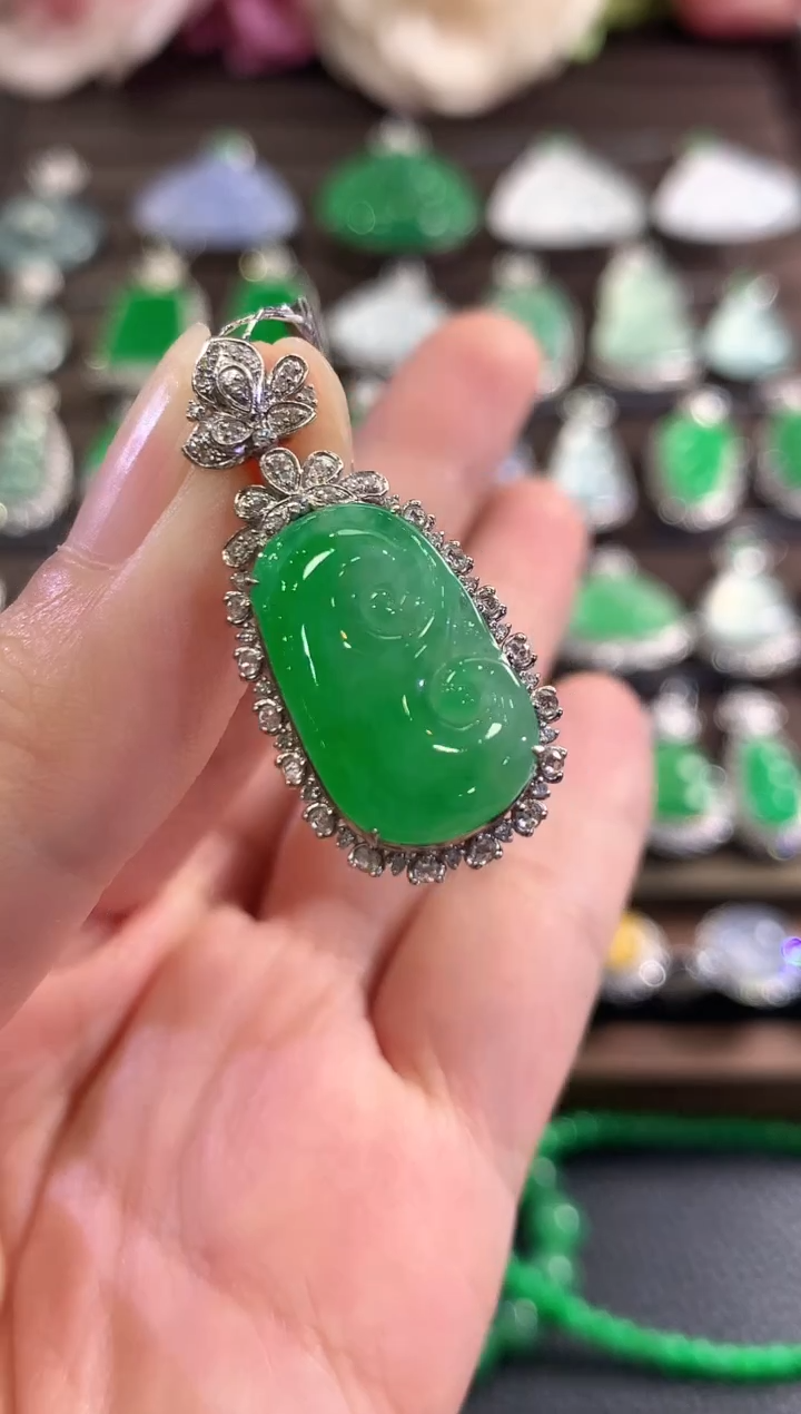 吊坠(不含链)18K金镶嵌翡翠d24