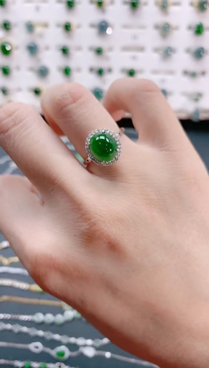 【闪购商品】翡翠戒指银S925镶嵌天然翡翠