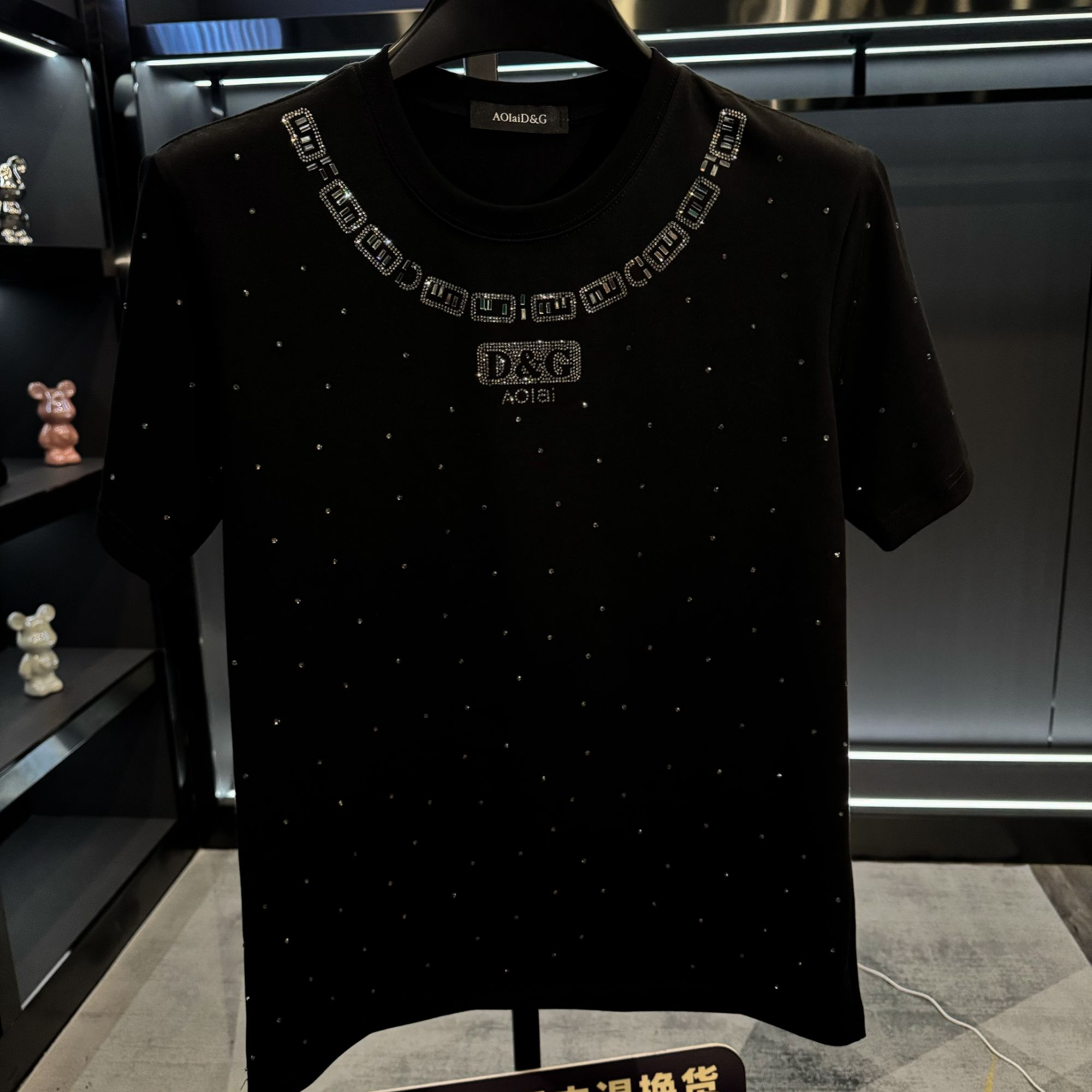 【8809】欧洲站明星同款AolaiD&G轻奢烫钻情侣时尚圆领短袖T恤