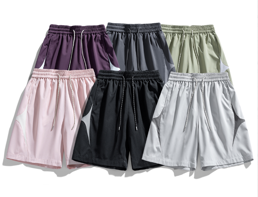 拼色青春活力无弹力薄款拼接短裤夏季裤子中裤五分裤-117