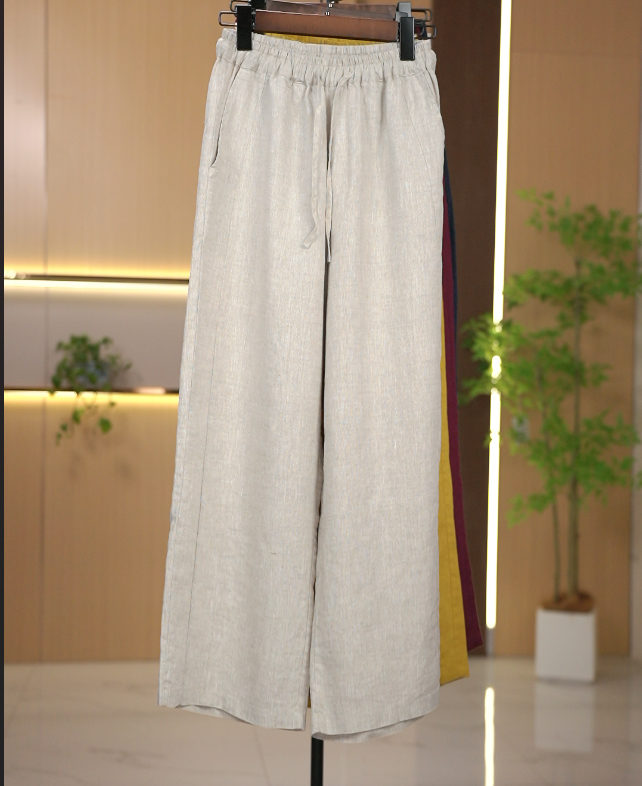 夏季（100%纯亚麻）九分重磅亚麻女士小个子专属透气舒适阔腿九分裤