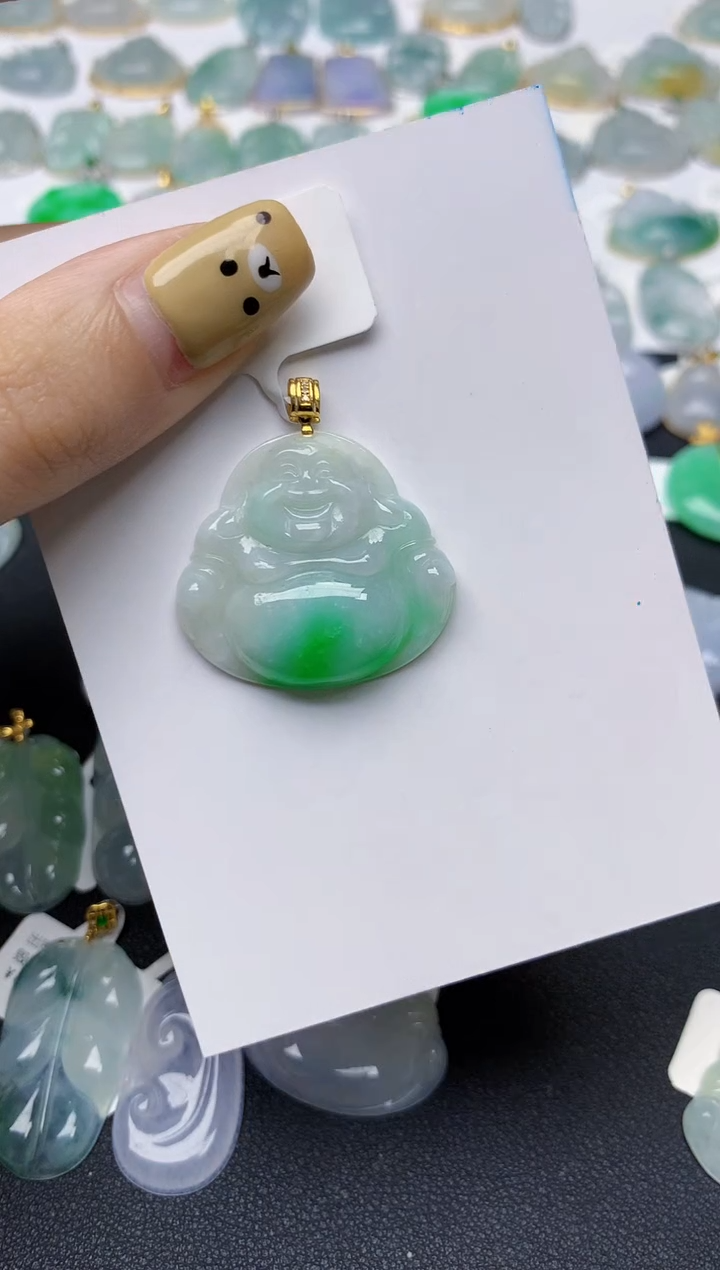 翡翠18K金镶嵌颈饰天然翡翠A货