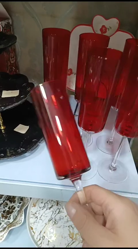 瓷红色香槟杯微瑕6个