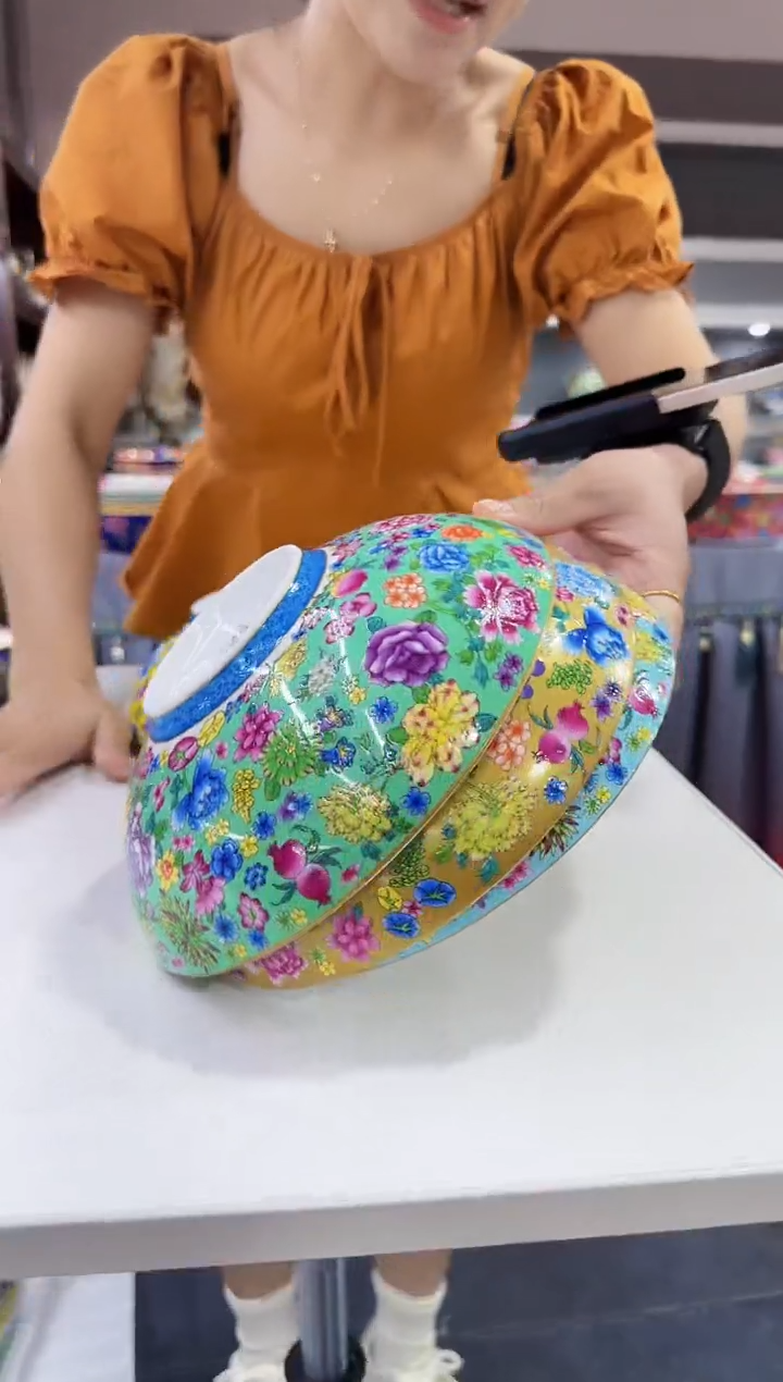 珐琅8.5英寸元宝盘3个景德镇混色  