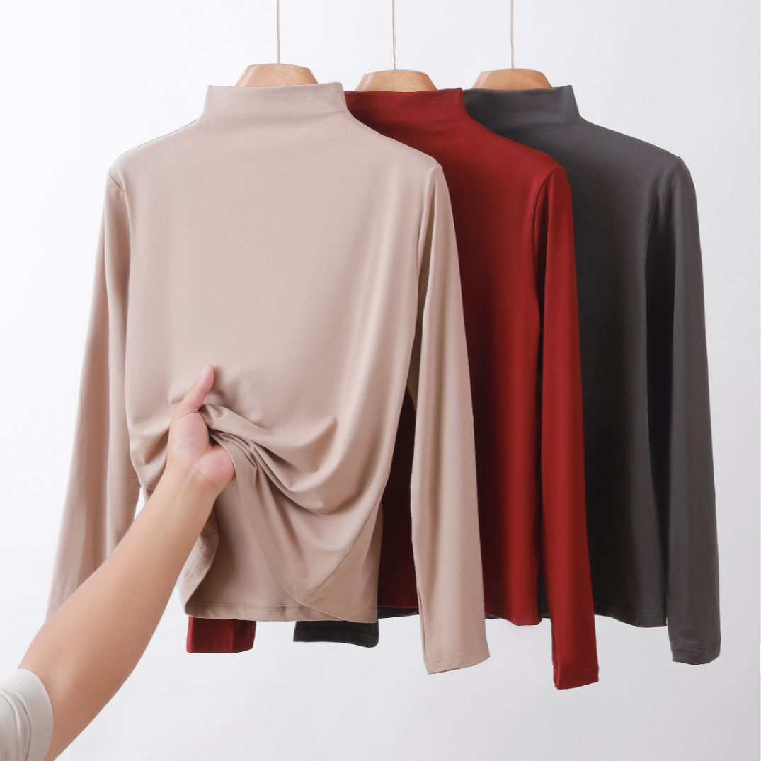 牛奶丝秋冬季2025纯色中领弹力内搭舒适修身长袖打底衫
