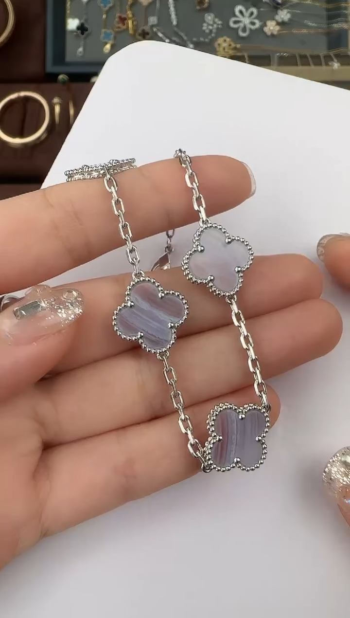 【闪购商品】玛瑙/玉髓手链18K金镶嵌紫玉髓五花手链