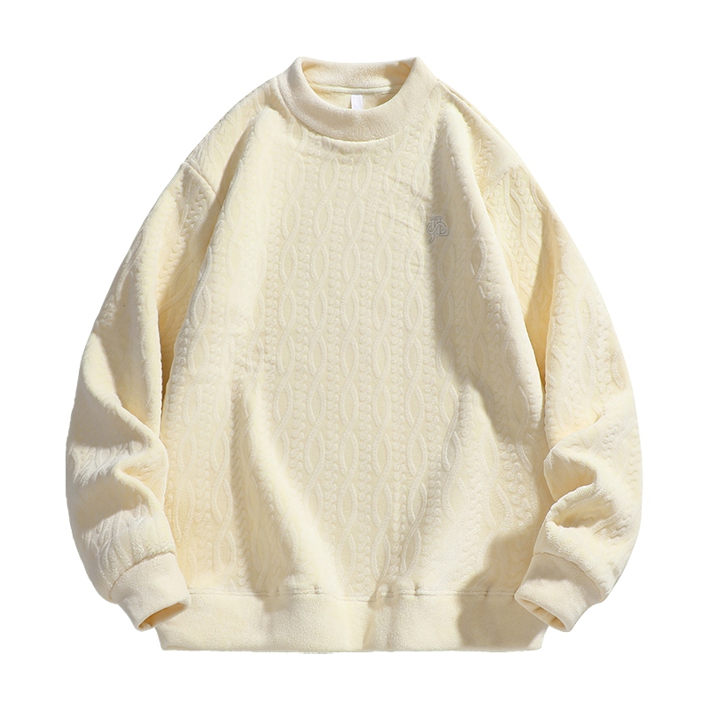 男士加绒加厚麻花一体绒保暖半高领卫衣冬长袖海岛绒时尚休闲9815