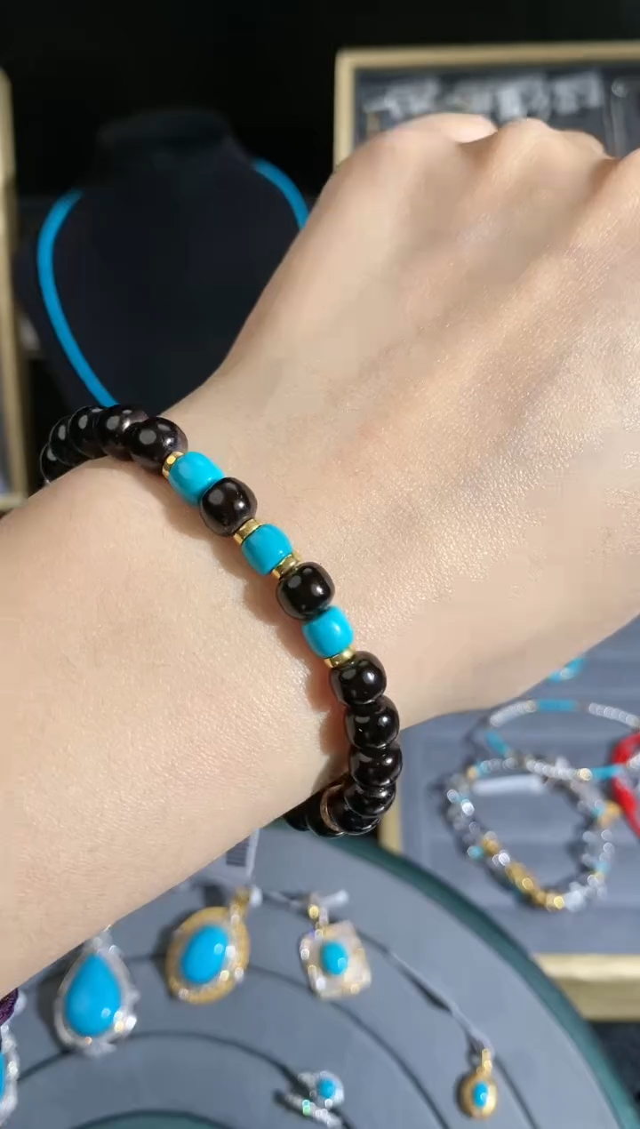 【闪购商品】绿松石手串18K金镶嵌手串