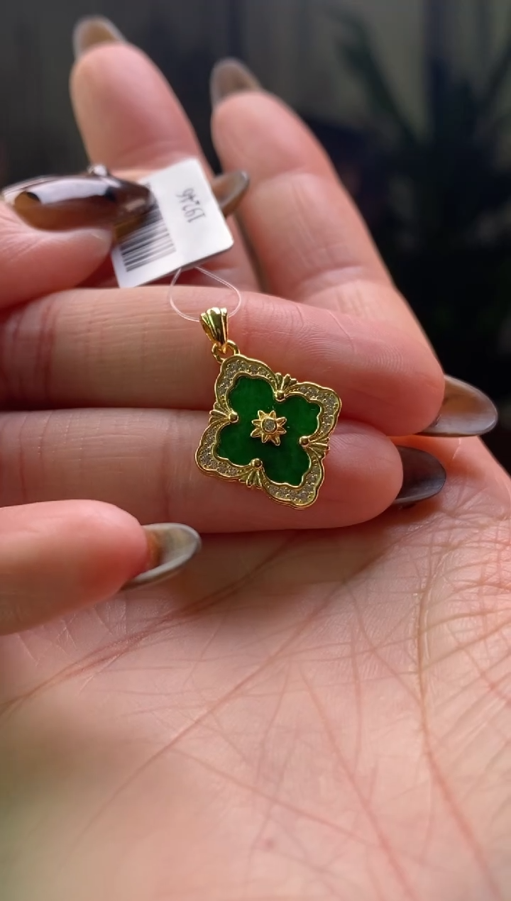 颈饰银S925镶嵌翡翠净货19246