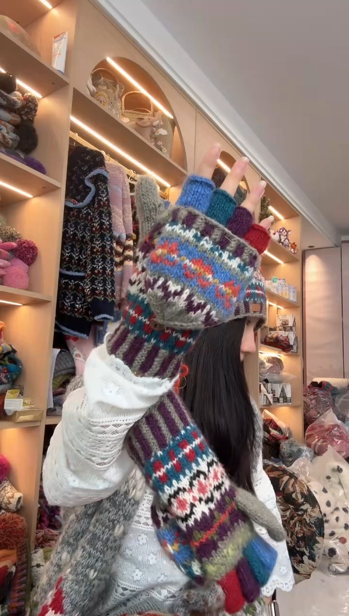 羊毛青花瓷手套 