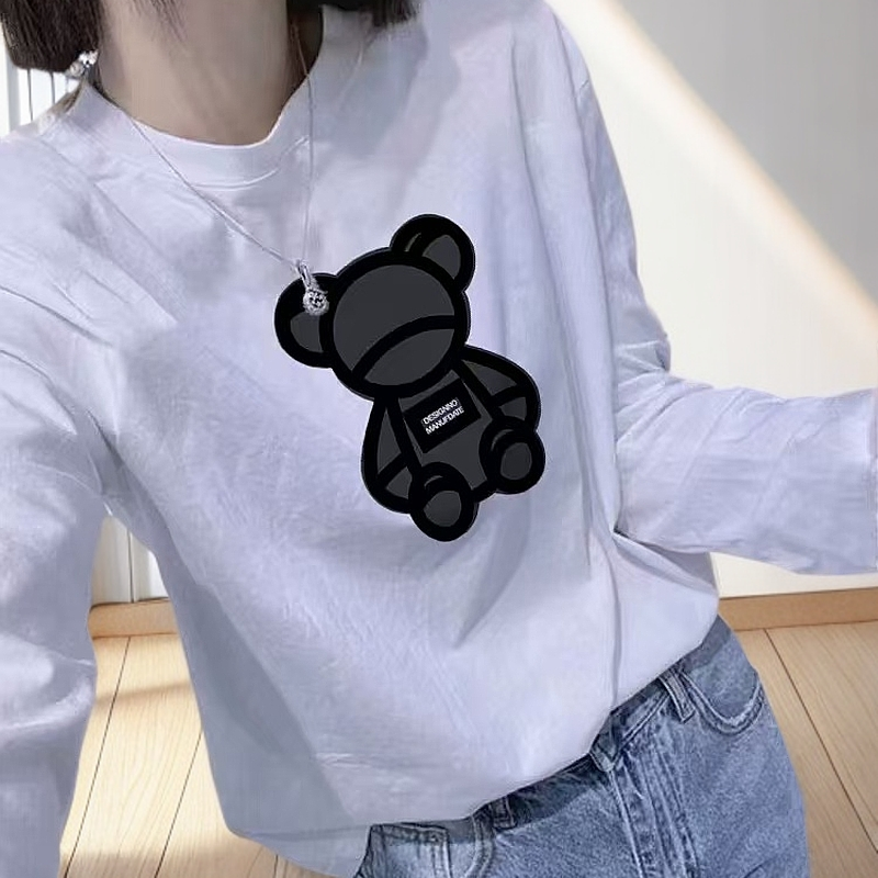 8453欧货贴布熊印花打底衫设计感长袖卡通小熊T恤