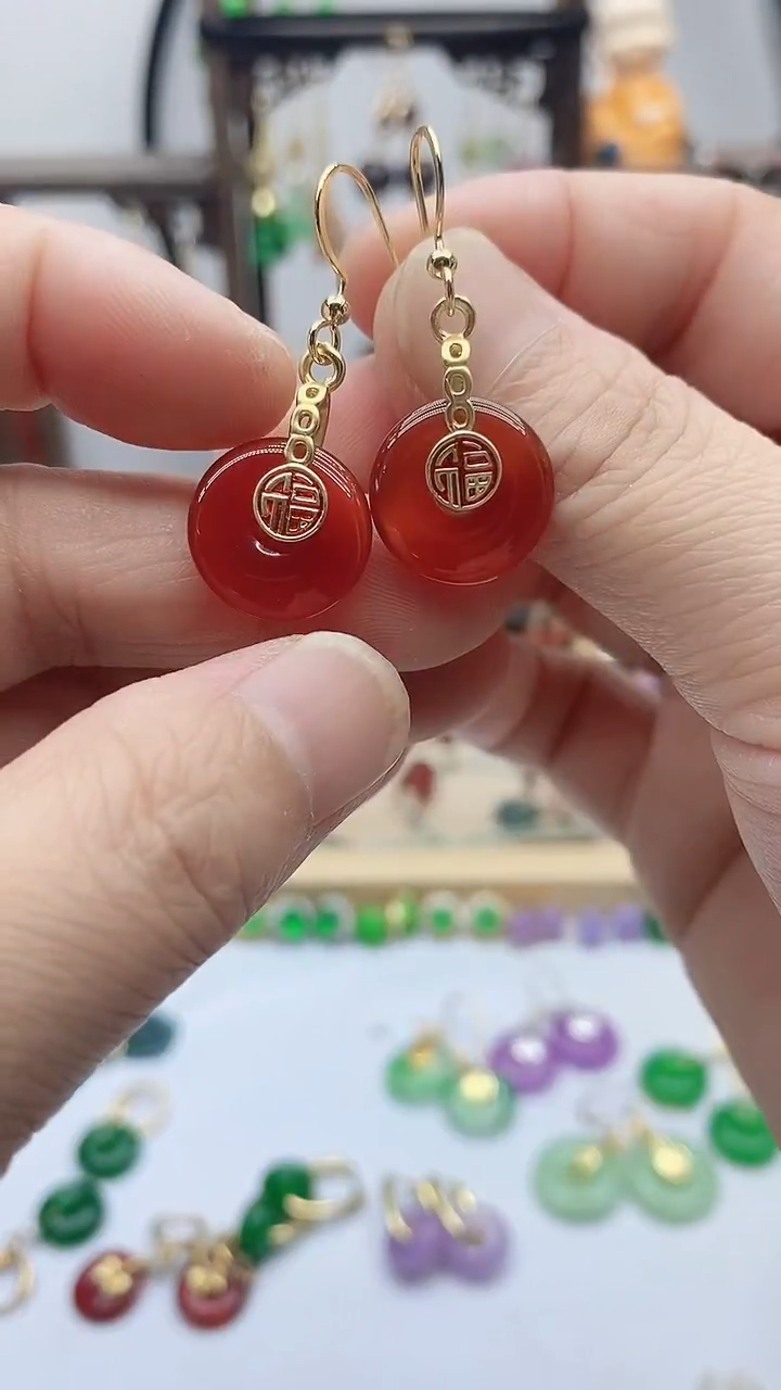14K金镶嵌南红玛瑙耳饰201