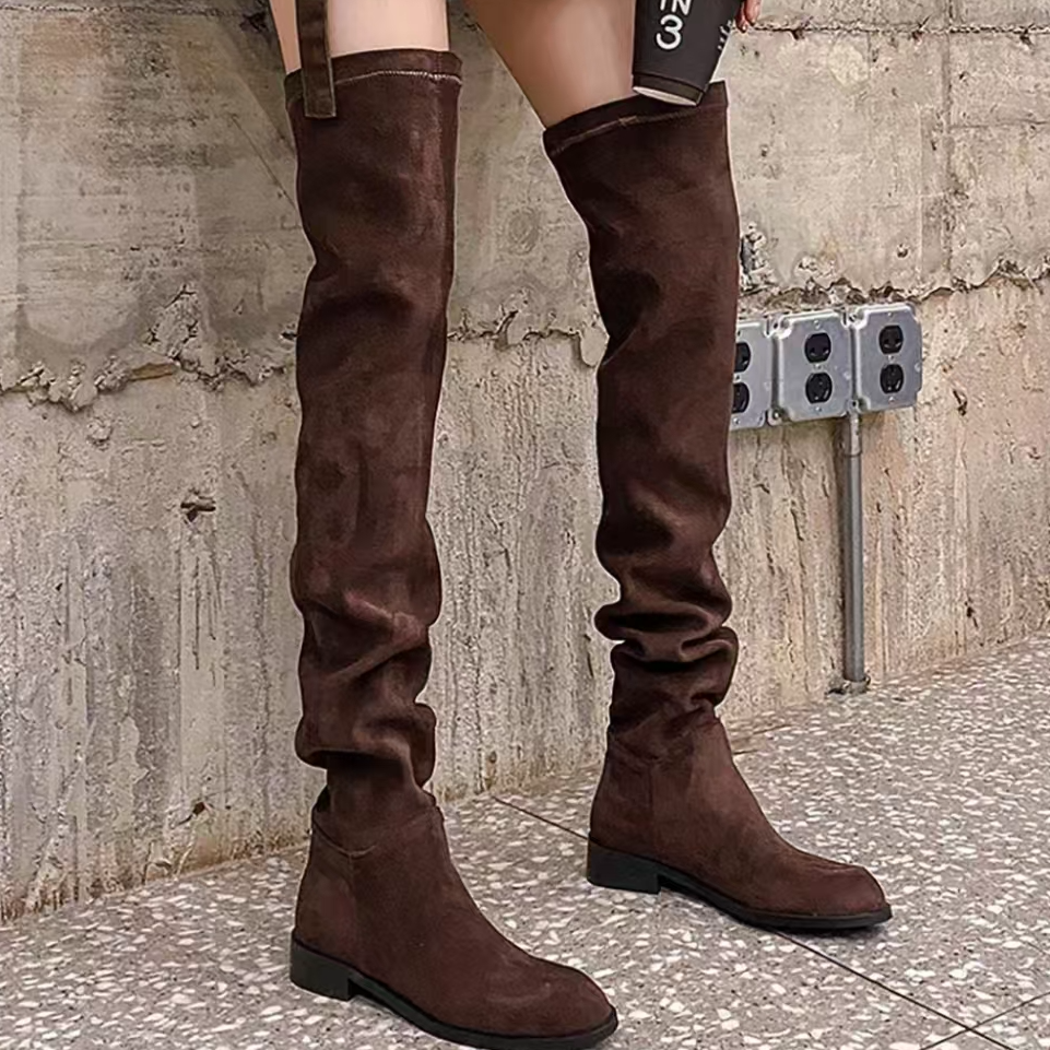 1849   圆头骑士靴覆古风平跟过膝靴方头长筒欧美高筒