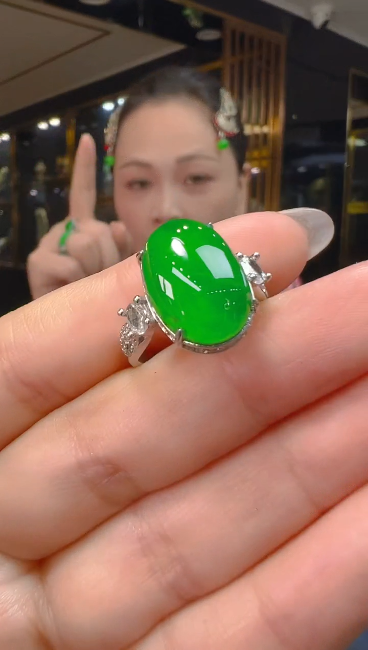 银S925镶嵌戒指翡翠097(多样性发货发其一)