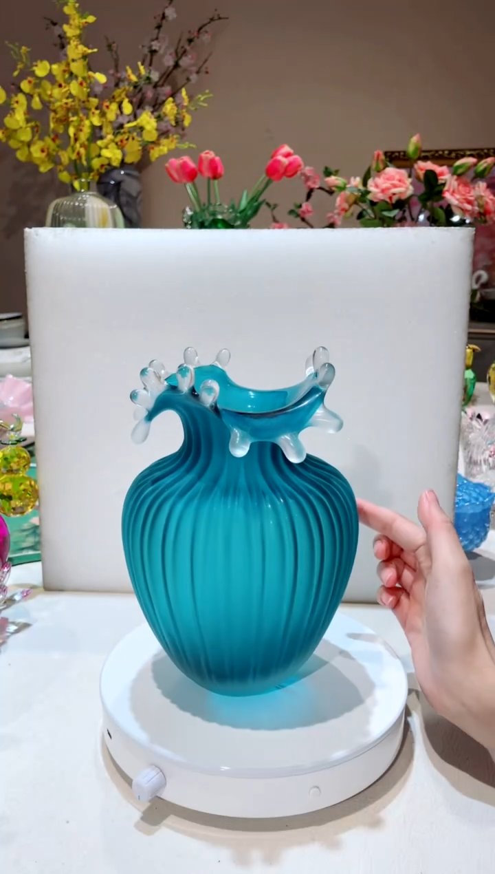 【闪购商品】琉璃手工艺品小号蓝色水滴花瓶