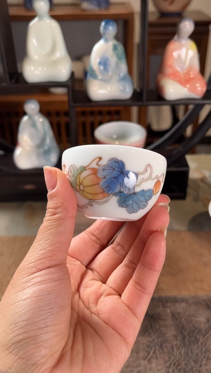 景德镇文祥窑手工釉下彩陶瓷单杯
