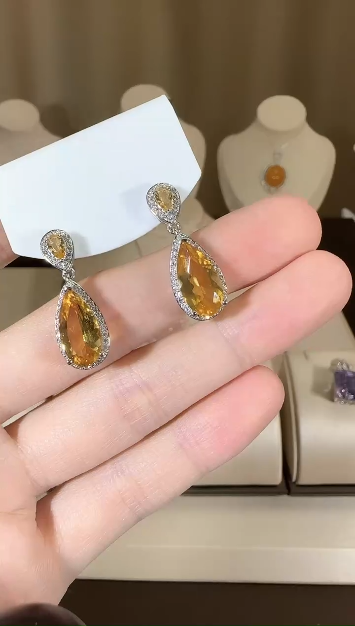 【闪购商品】黄晶耳饰银S925镶嵌耳坠