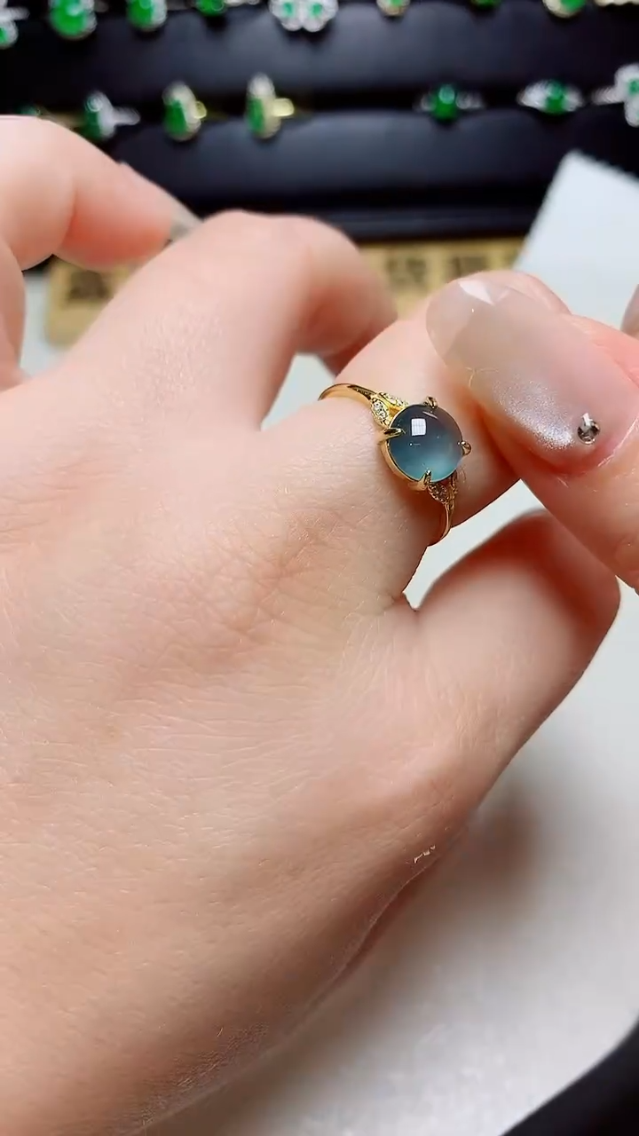 翡翠戒指银S925镶嵌天然翡翠s925银镶嵌