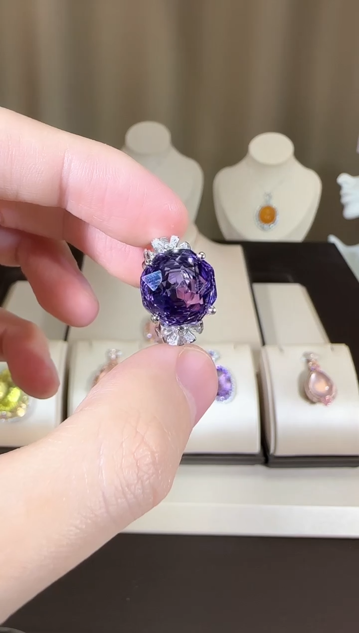 【闪购商品】紫晶戒指银S925镶嵌12mm