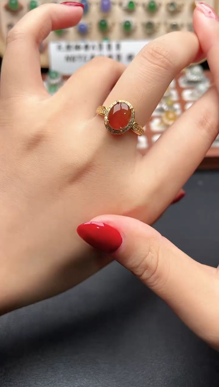 银S925镶嵌戒指翡翠一物一证一礼盒