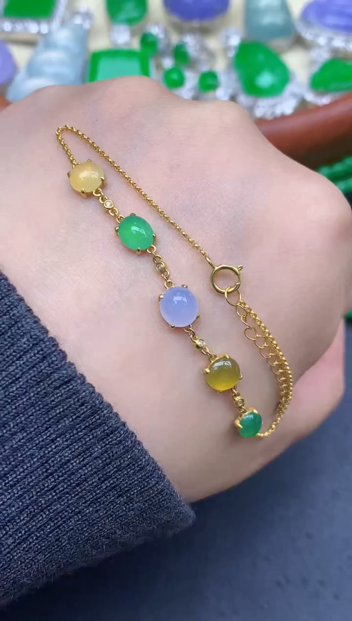 18K金镶嵌手链翡翠444-中国好珍宝