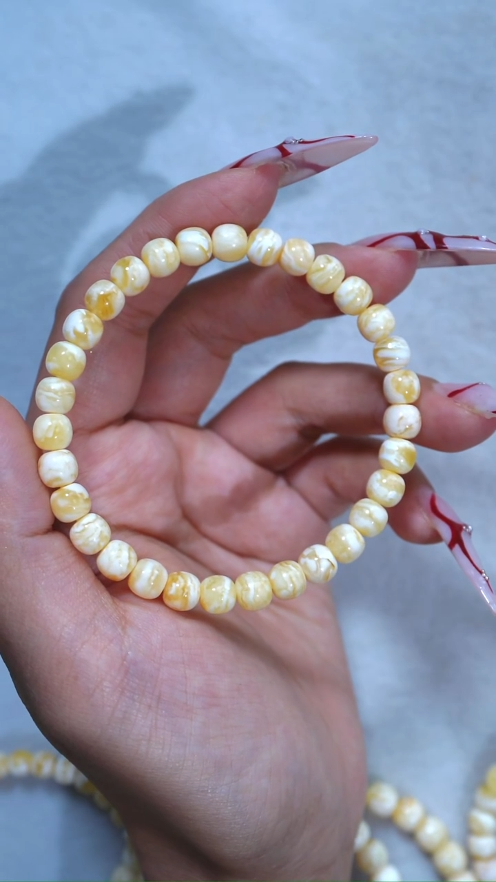 手链琥珀未镶嵌典藏级6.8mm金瓷白虎皮纹妖花