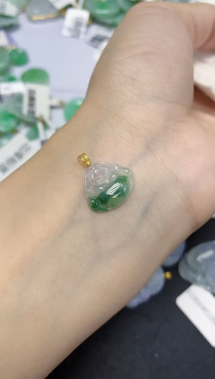 翡翠18K金镶嵌颈饰天然缅甸翡翠A货百元以上9元证书费自理