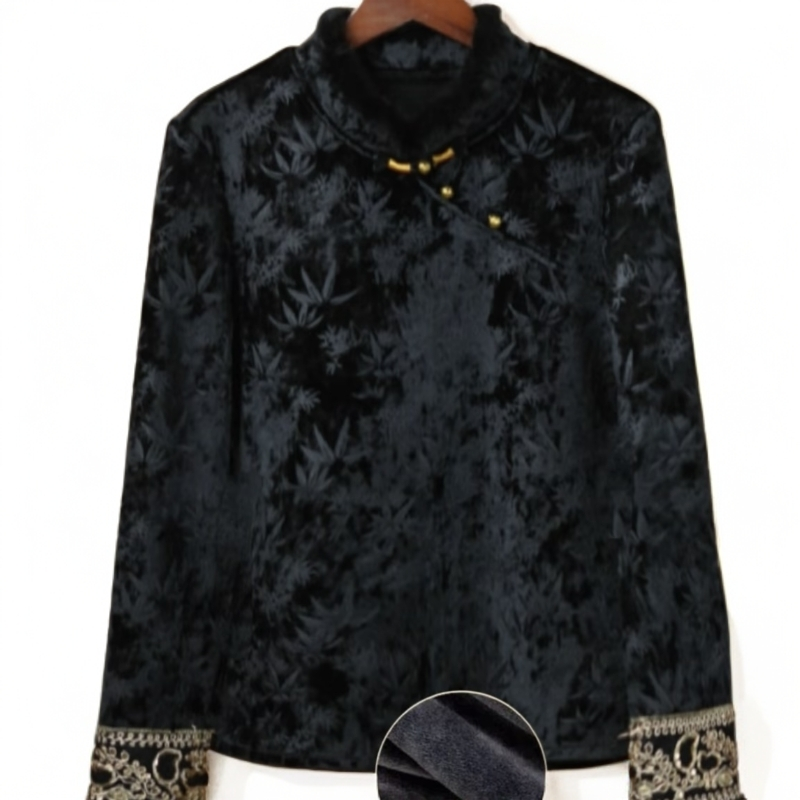 大胡子肉肉专属（竹影青衫）新中式国风气质高定加绒打底衫上衣