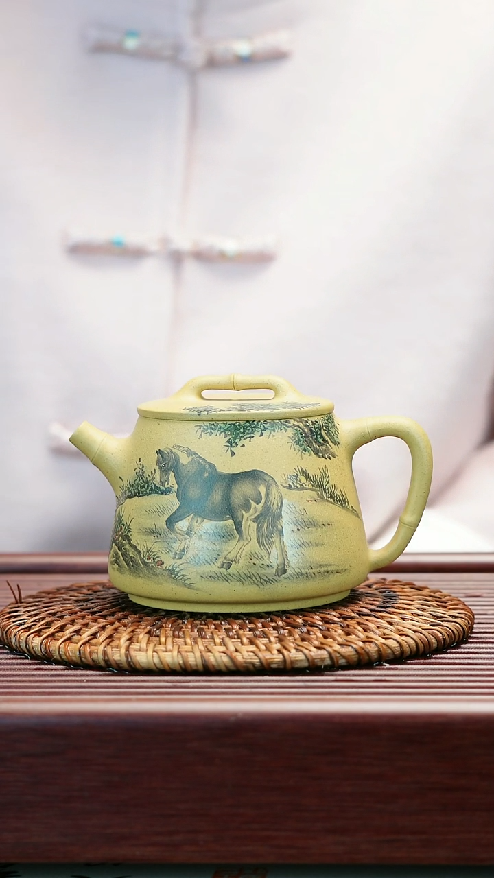 茶壶紫砂原矿黄金段  手工墨绘 高石瓢  200cc