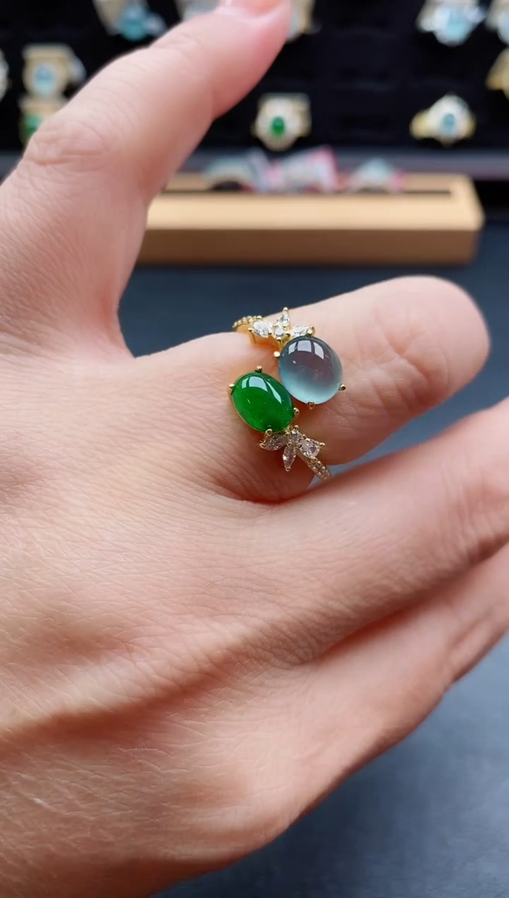 银S925镶嵌戒指翡翠1